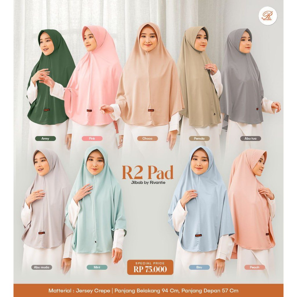 Termurah Jilbab Rivantie R2 PAD - Hijab Bergo Rivantie - Jilbab Antem (Anti Tembem) - Jilbab Jersey 