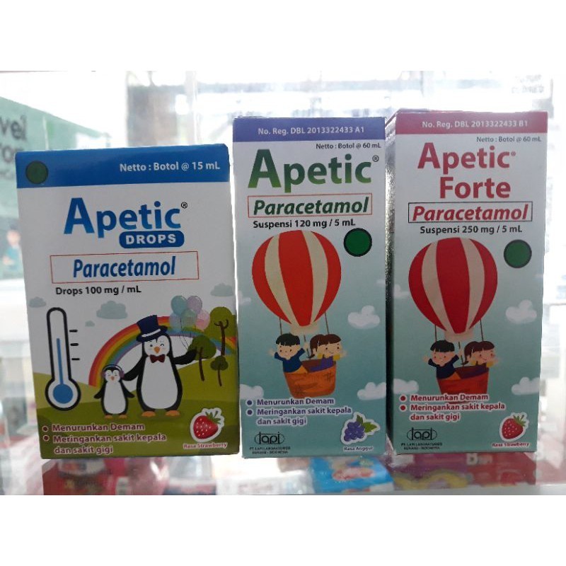 Apetic Drops - Apetic Sirup - Apetic Forte - Rasa Strawberry - Obat Penurun Demam Bayi / Anak - Menu
