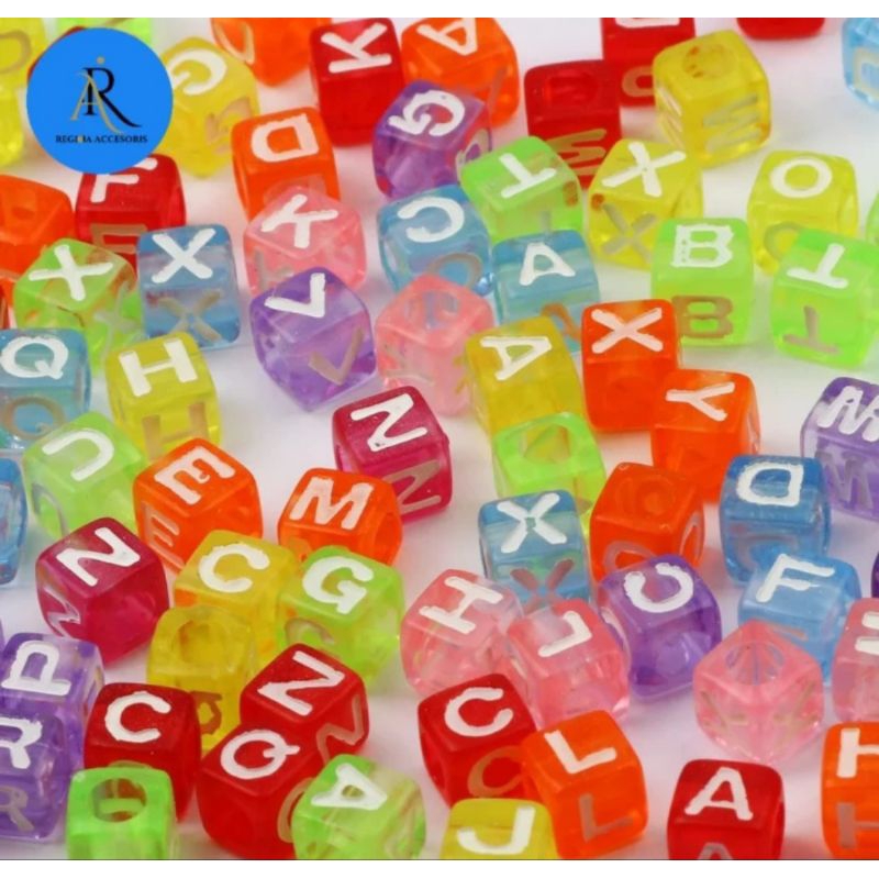 Manik Manik Huruf Kotak & Angka Mute Huruf Abjad Balok Mute Alfabed Dadu Gold 6 x 6 Mm