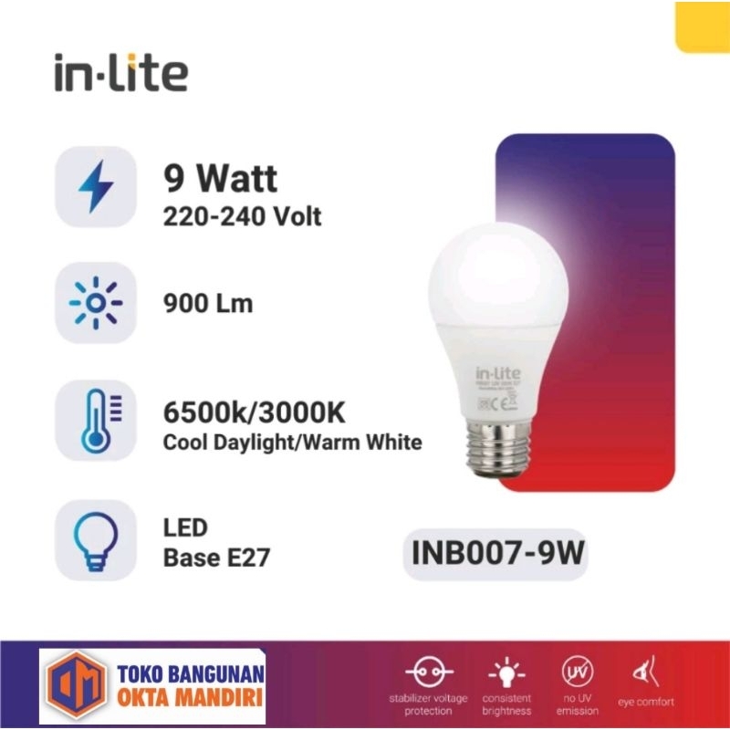 OKM- Lampu Bohlam LED In-Lite 9 watt