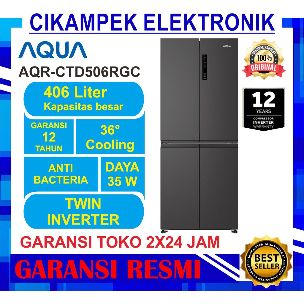 AQUA AQR-CTD506RGC (MB) Kulkas Multidoor 406 Liter Twin Inverter AQR CTD 506 RGC (MB)