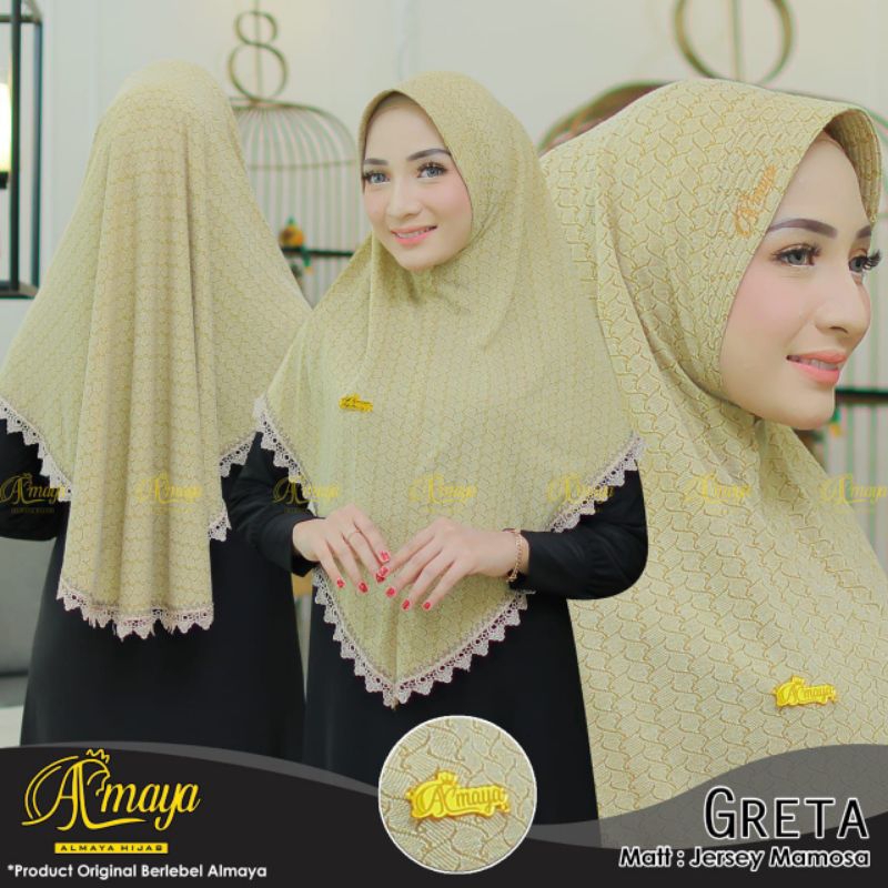 Greta Amaya jilbab instan bergo renda premium pesta mewah