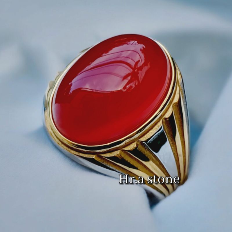 CINCIN BATU AKIK RED BARON KUALITAS SUPER RING TITANIUM