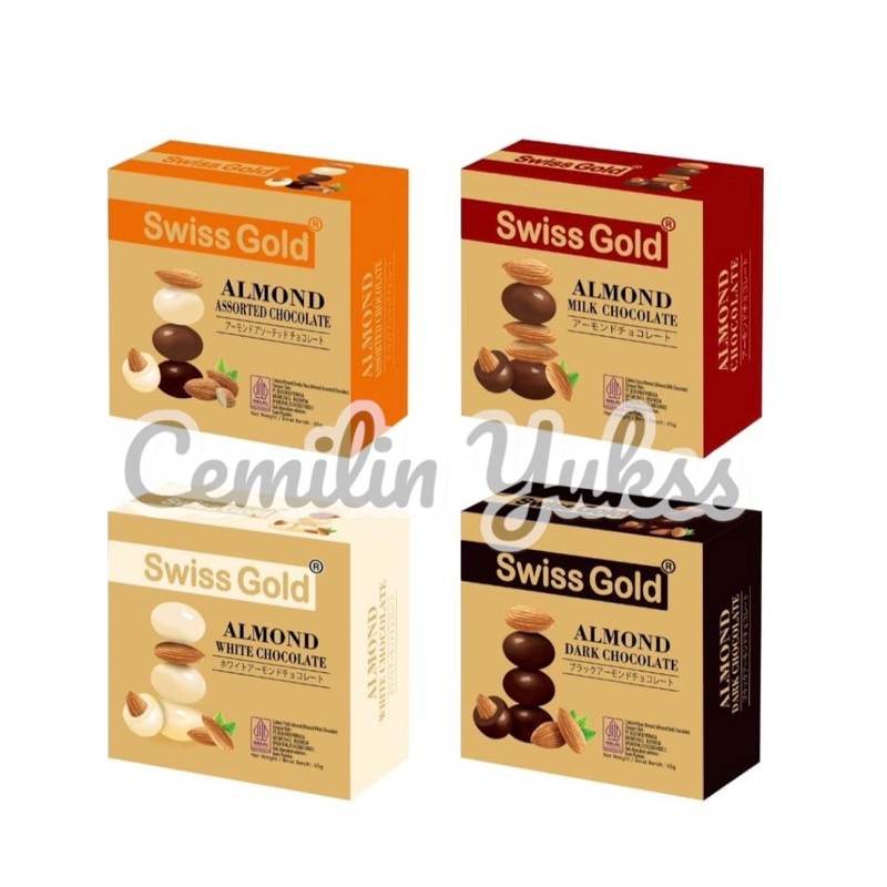 

Swiss Gold Almond Chocolate 65g Coklat Almond White Dark Milk Chocolate