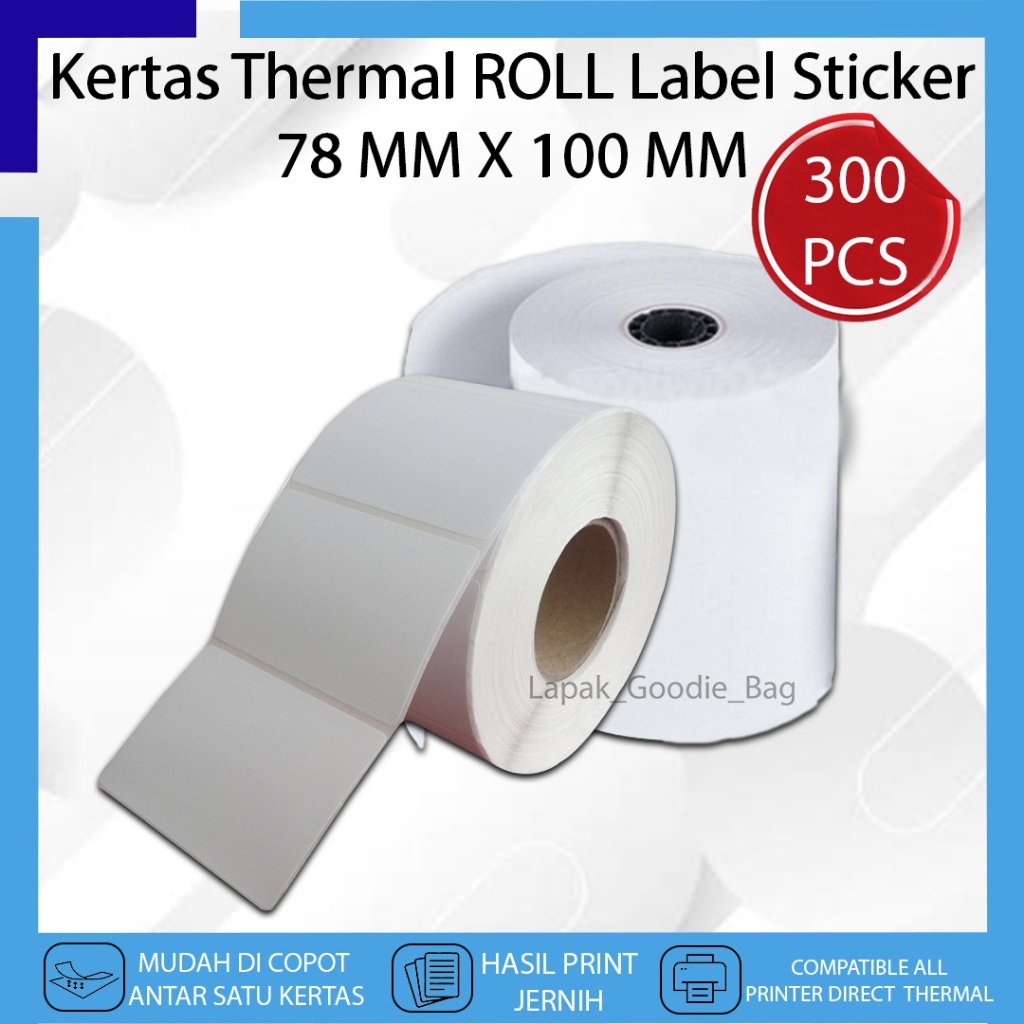 

Kertas Thermal LABEL STICKER BARCODE 78 X 100 Isi 300 PCS ROLL Struk Nota Cetak Resi Online Shop Ekspedisi