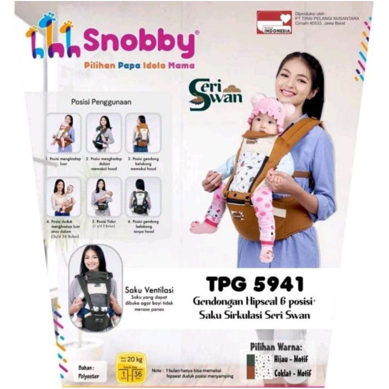 Snobby Gendongan Hipseat 6 posisi + saku sirkulasi Swan - TPG5941