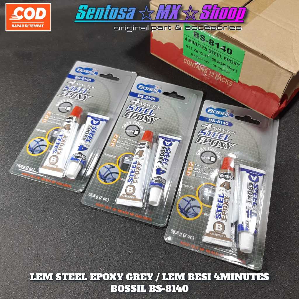 

BOSSIL LEM BESI / LEM STELL EPOXY A&B 4MENIT 56.8GRAM (2 OZ) WARNA GREY