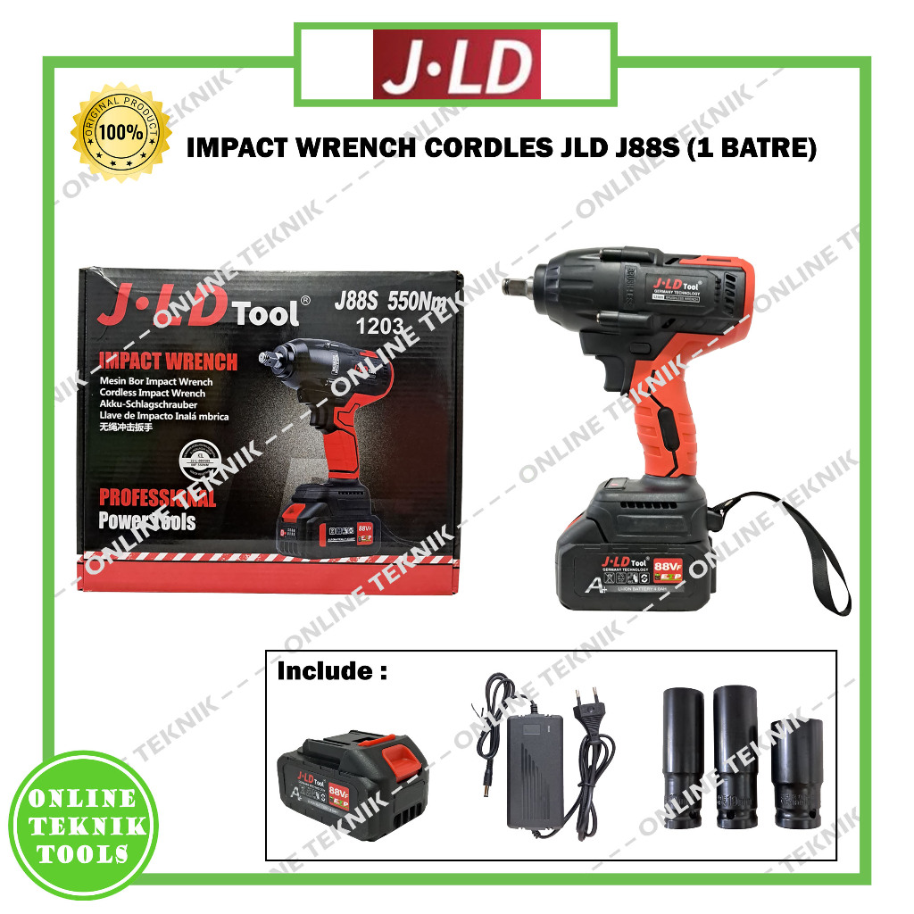 JLD Impact Wrench Cordless J88S Mesin Buka Pasang Baut Mur Mesin Bor Baterai Brushless 88V 550NM