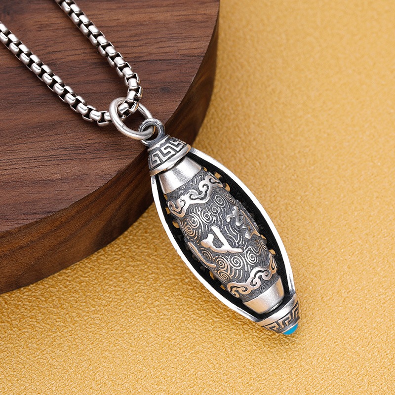 Kalung Mantra Putar Kecil Bisa Dibuka + Tali - Six Character Om Mani Padme Hum Pendant + Twist Round