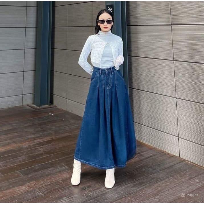 Giselle Rok Jeans Highwaist Korean Style Rok Plisket Mayung Jeans Wash Premium