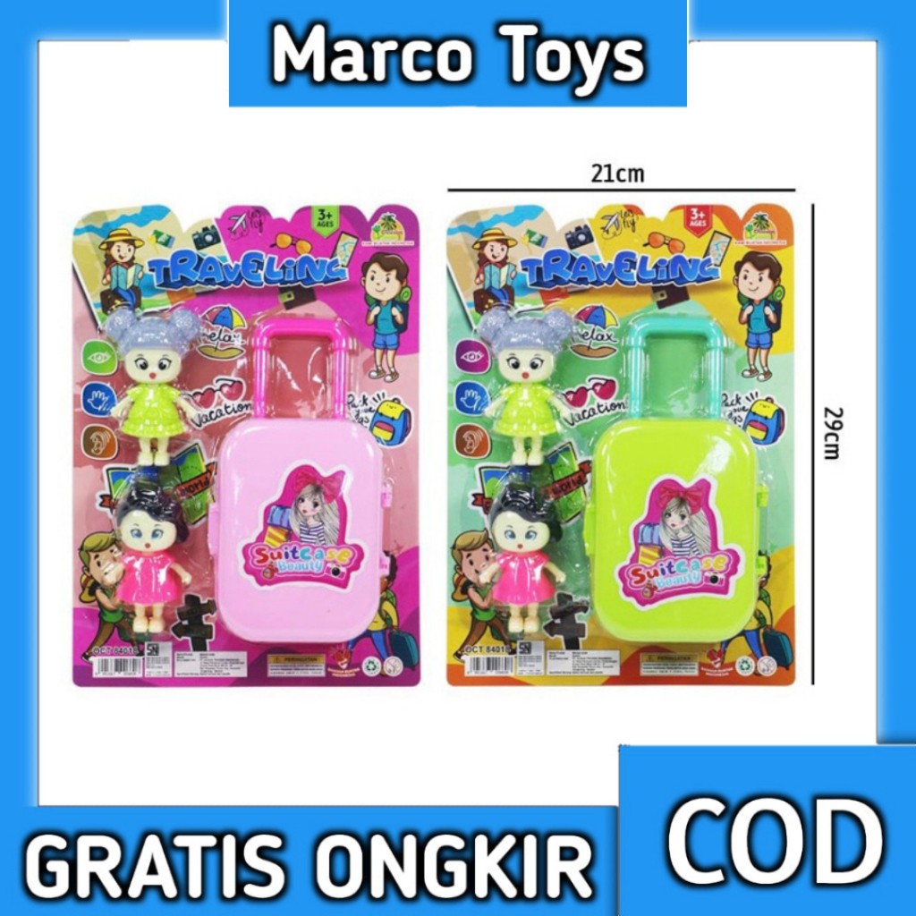 Mainan Koper Boneka Pres Traveline Mainan Anak Boneka Set Suitcase Beauty Boneka 2pcs + Koper Travel