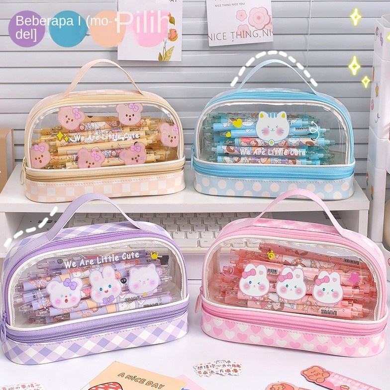 

KODE S84S Tas pensil transparan berkapasitas besar ganda untuk anak perempuan siswa sekolah dasar siswa sekolah menengah pertama tempat pensil bernilai tinggi tas pensil wanita tas pensil lucu