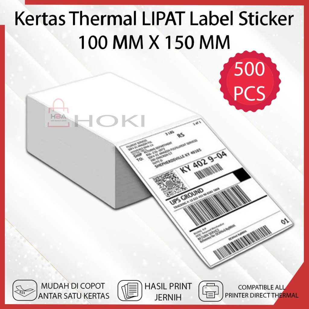 

Kertas Thermal Lipat Uk 100 MM X 150 MM Isi PCS Cetak Sticker Printer Resi Paket Usaha OnShop