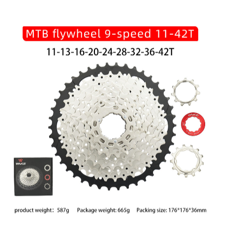 Wake Sprocket 9 Speed 11 - 42T Silver Gear Cassette Sepeda MTB