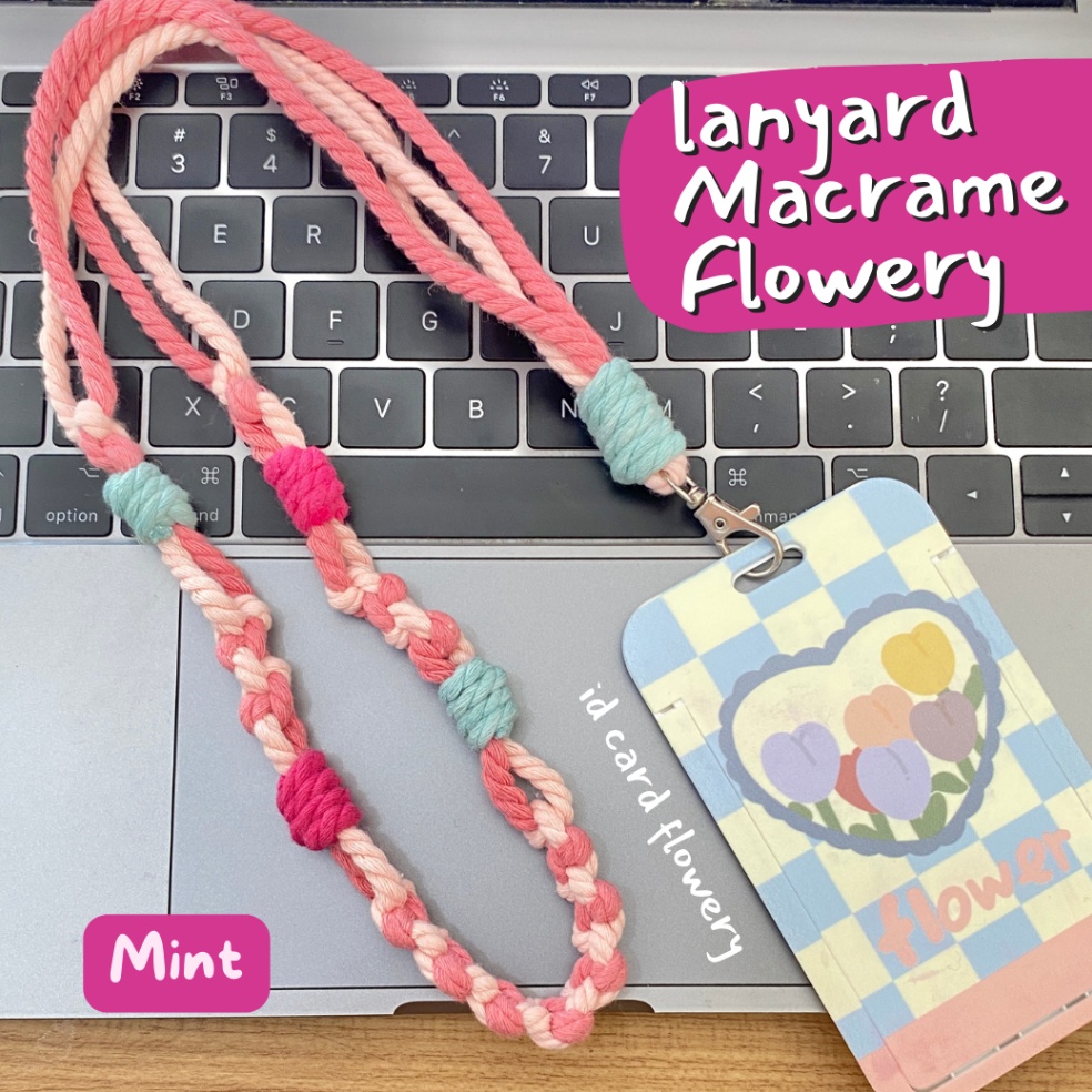 

KODE A83R JOYCO Lanyard ID CARD Holder Name Tag Leather Macrame Flowery Id Card Name tag macrameLanyard Pods