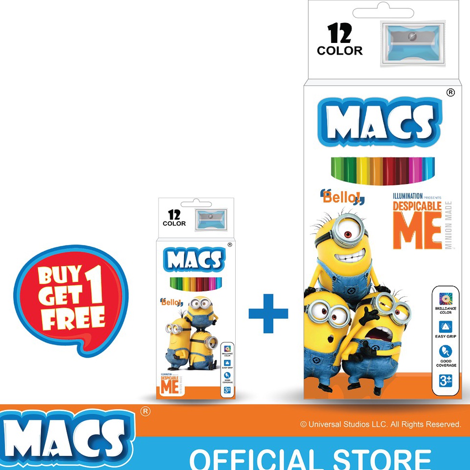 

KODE W36G Macs Coloring Pencils Despicable Me Minion 12 colors BUY 1 GET 1 FREE