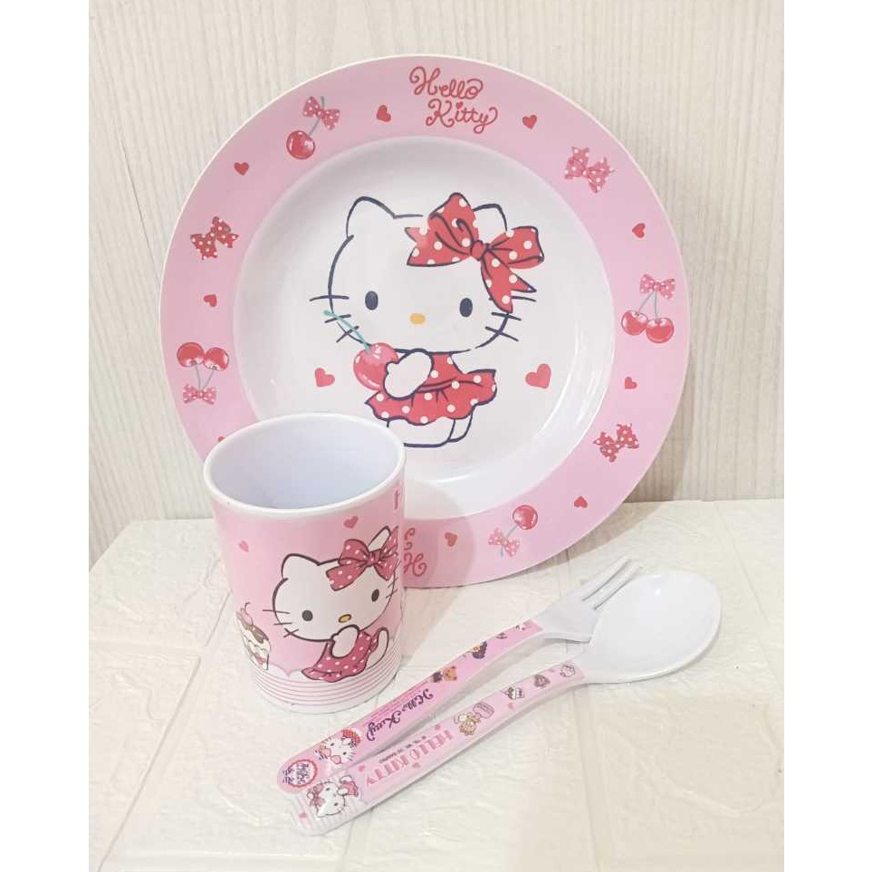 GROSINDO PAKET BUNDLING PIRING MAKAN MELAMIN HELLO KITTY  SET PIRING MELAMIN HELLO KITTY KODE H1W7
