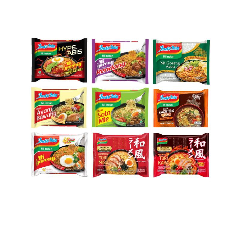 

Indomie Goreng Spesial Rendang Hype abis takoyaki kuah rebus Soto ayam bawang ramen Tori kara Tori miso
