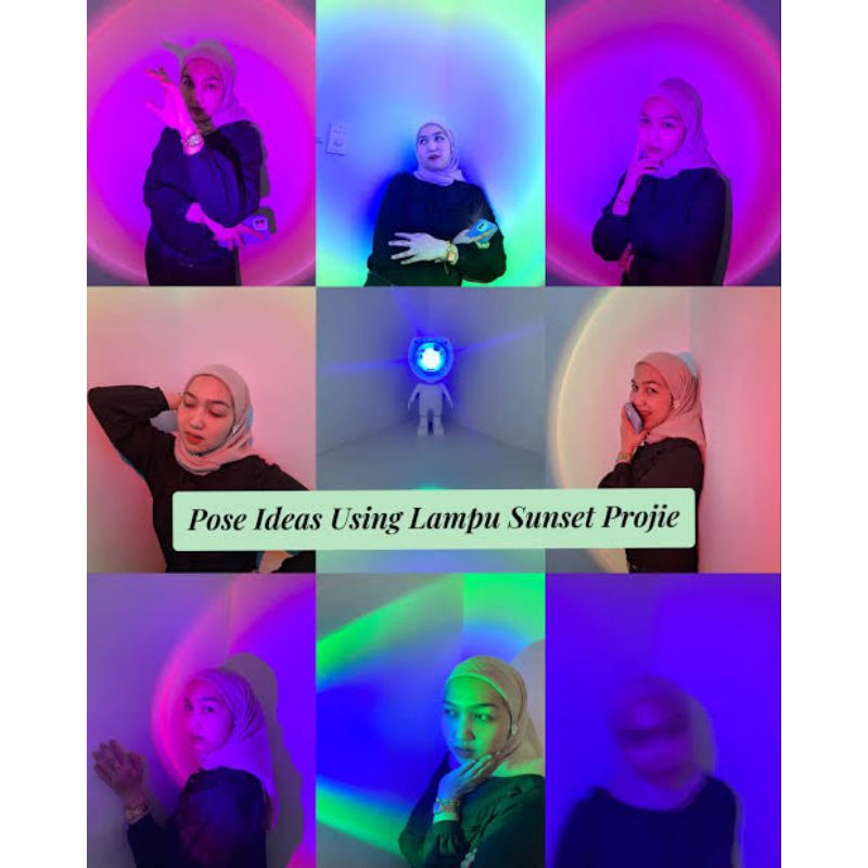 Lampu proyektor sunset astronot kecil lampu tidur aestetic warna warni 5v