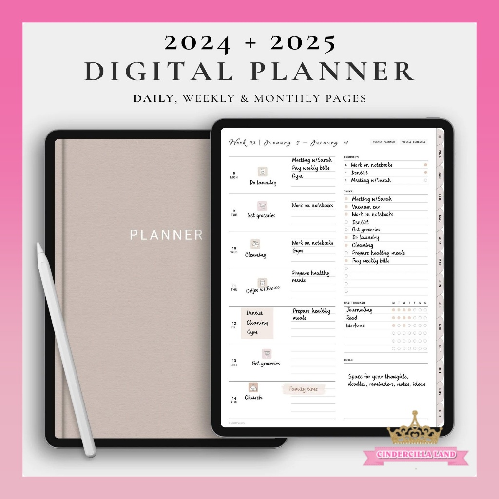 CINDERCILLA LAND Digital Planner, GoodNotes Planner, 2024 Planner, Weekly Planner, Daily Planner,Mon