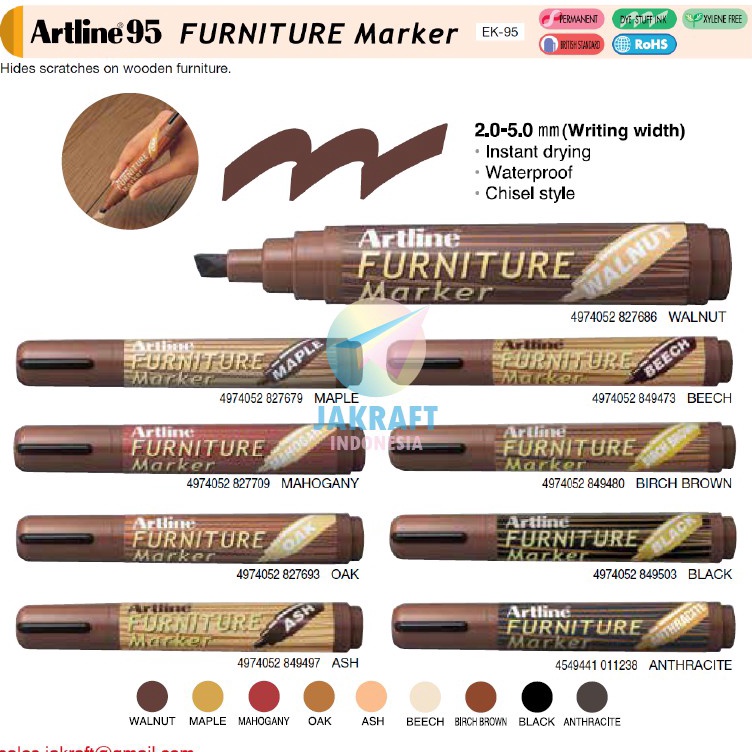 

Stock Banyak 1 Pcs Spidol Permanen Motif Kayu ARTLINE Permanent Wooden Furniture Marker EK95 Anti Air