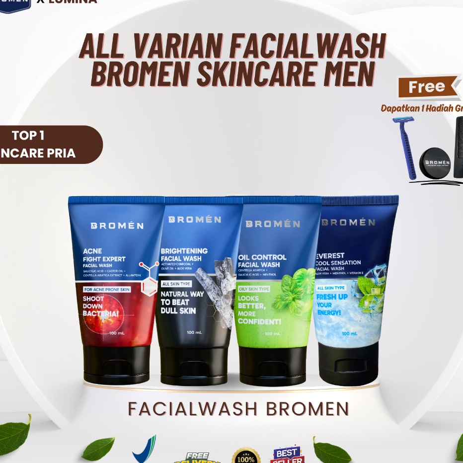 BISA COD BROMEN Facial Wash Men 1ml  Sabun Cuci Muka Pria Untuk Kulit Kusam Berjerawat dan Kulit Ker