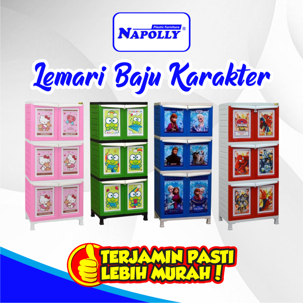 LEMARI PAKAIAN PLASTIK / LEMARI PAKAIAN KARAKTER / LEMARI PLASTIK KARAKTER NAPOLLY - BCBC 163