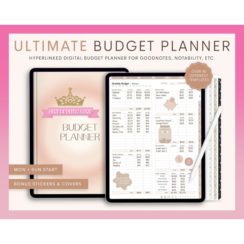 CINDERCILLA LAND Digital Budget Planner, Finance Tracker, Finance Planner, Digital Budget, Digital B