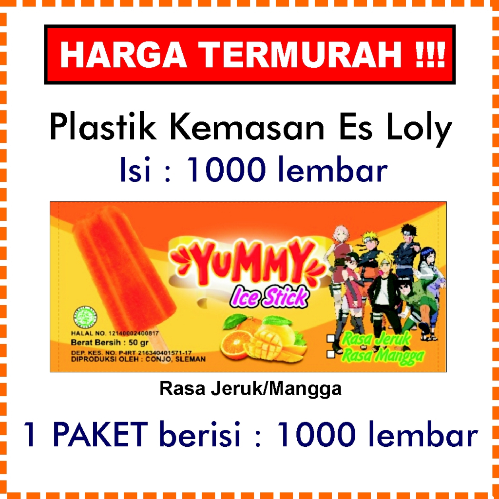 Plastik Kemasan Es Krim Stick, Plastik Es Loly, Plastik Es Krim Stik Bergambar 1000 Lembar Rasa Jeru