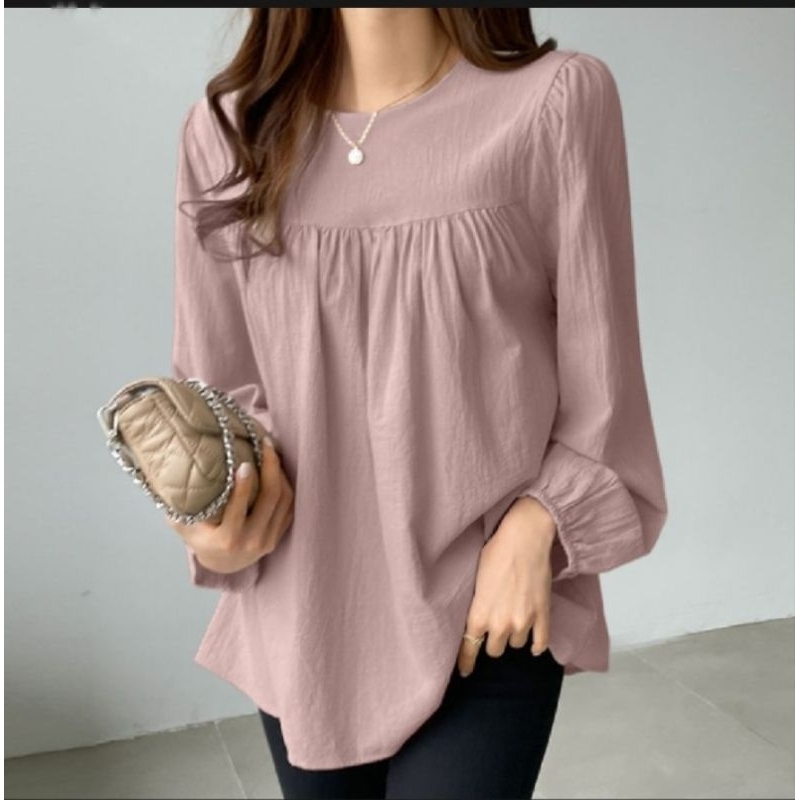 ZANZEA Wanita crinkle Leher LeherPanjang Kaus Persegi Pesta Tee Tops TunikBlouse Padat