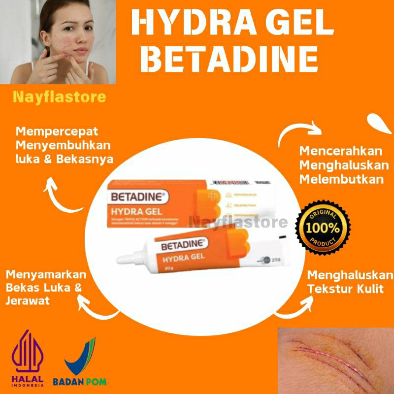 Betadine Hydra Gel 20 gr Penghilang Bekas Jerawat Menyamarkan Bekas Luka