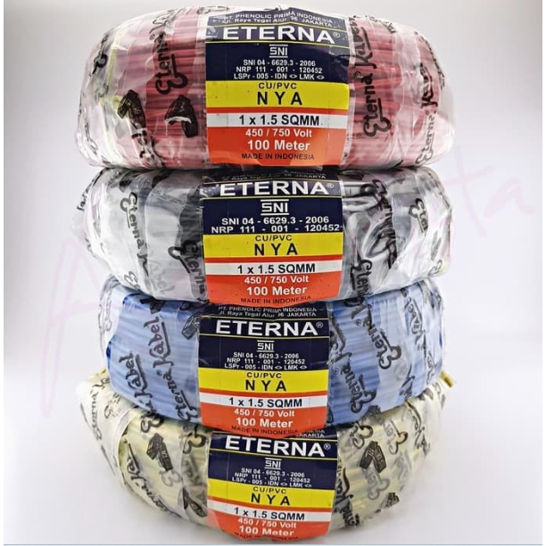Kabel Tunggal NYA 1.5mm warna Merah / Hitam / Kuning / Biru panjang 50 meter