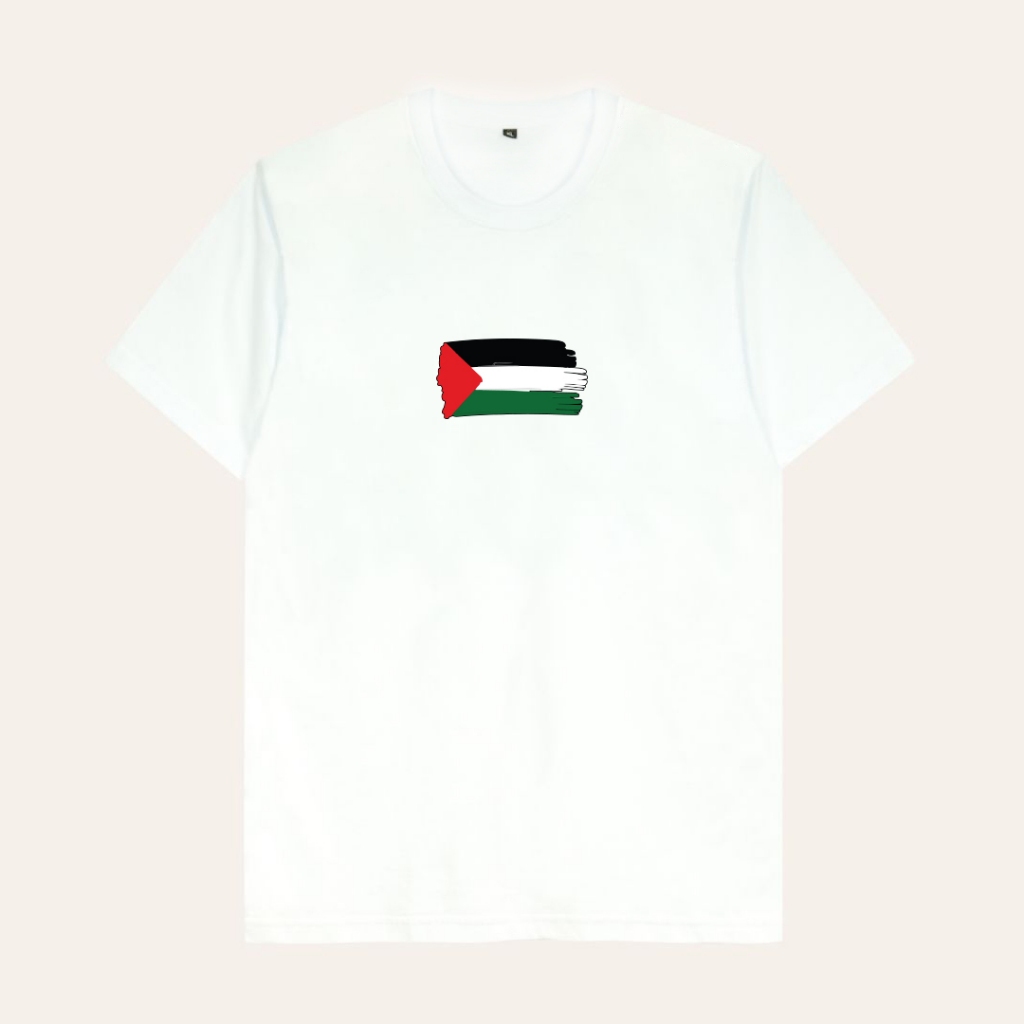 Bekim Kaos Palestina Brush Putih | Kaos Dakwah