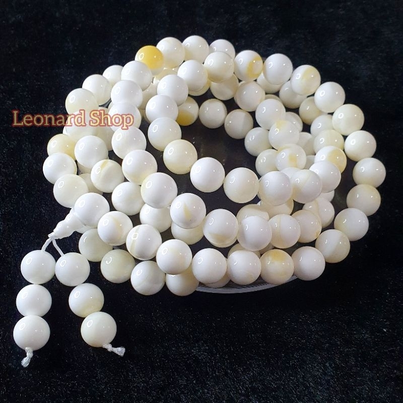 TASBIH GELANG KULIT KERANG ASLI 100% PUTIH SERAT EMAS BAHAN SUPER BERKUALITAS NATURAL ALAMI BEI KE  