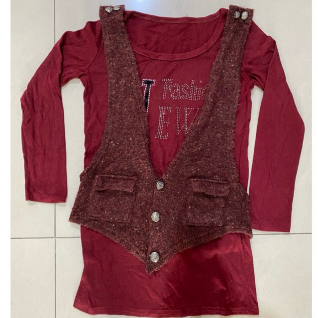 blus blouse tangan panjang anak tanggung merah model rompi kancing anak tanggung remaja perempuan gi