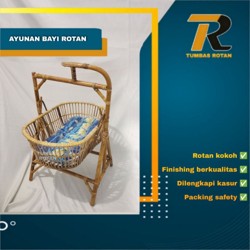 Ayunan Bayi Rotan Natural Free Kasur Tempat Tidur