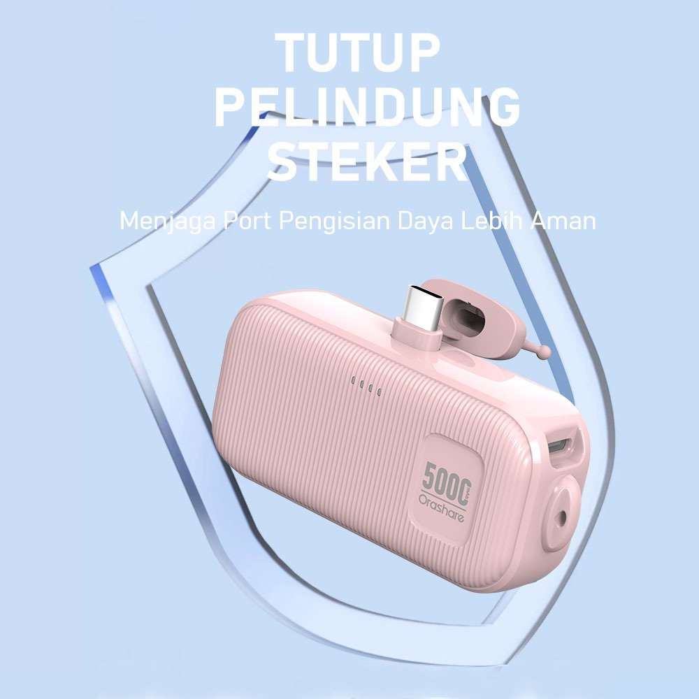 NEW Orashare PNC05 Powerbank Super Mini 5000mAh Portable Power Bank 22.5W Built-in USB-C Connector