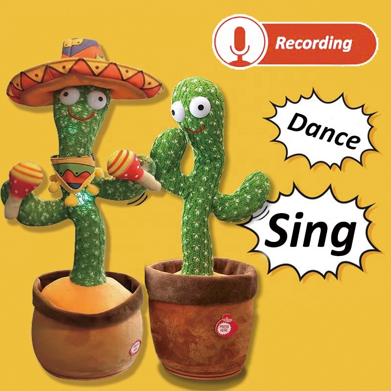 KAKTUS-JOGED [ADA MUSIK LAMPU MENIRUKAN SUARA] Mainan Kaktus Bergoyang Dancing Cactus Boneka Kaktus 