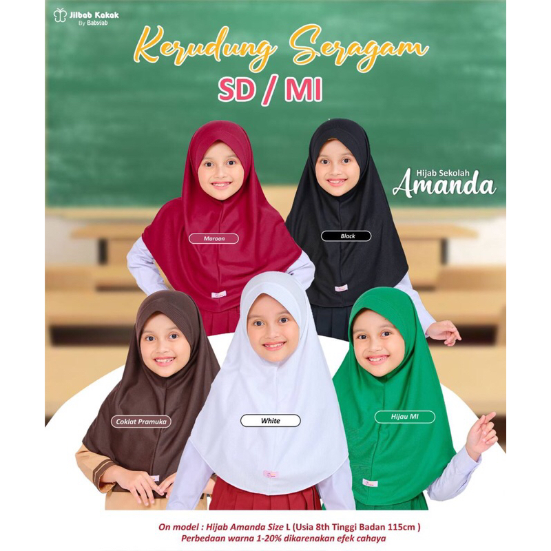Jilbab Kakak Amanda Hijab Sekolah Kaos Seragam Putih Merah Marun Coklat Pramuka Biru Dongker SD SMP 