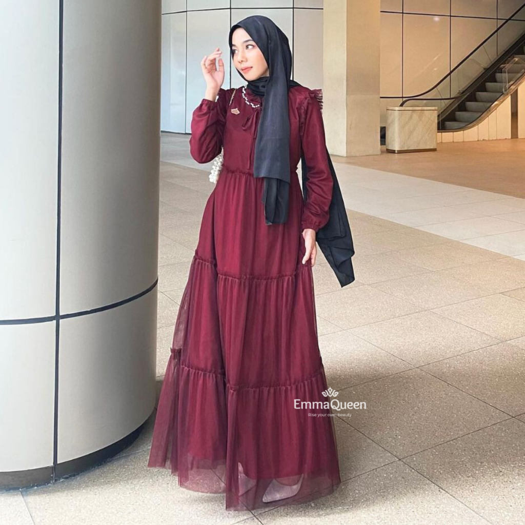 EmmaQueen - Dress Shea gamis mewah elegan terbaru 2025 Katun Tile S/XXL Mutiara Busui Pinggang Karet