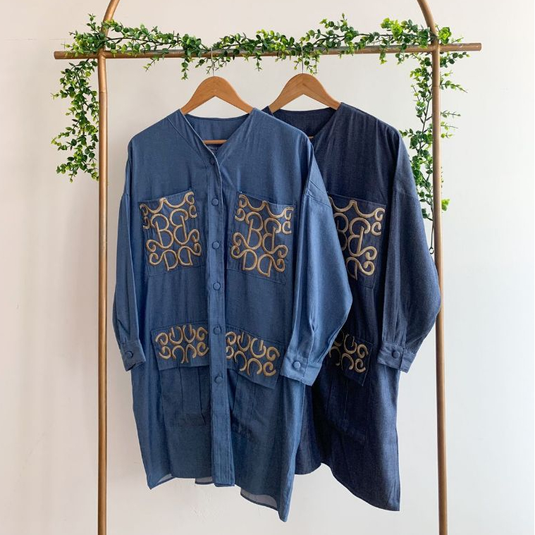 GROSIR LV555 (2PCS) - Tunik Atasan Denim Wanita Kekinian Jumbo  - Tunik Wanita Grosir