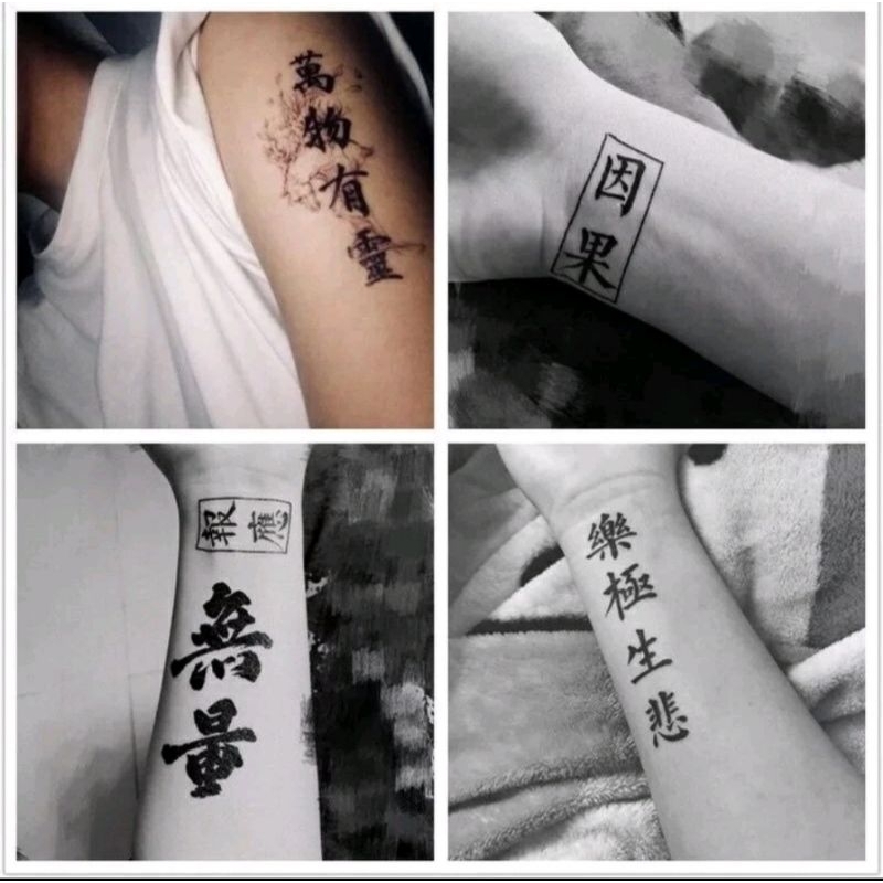 Tato Temporer Tulisan Cina Kanji Jepang Temporary Tattoo Waterproof Tahan Air Kanzi