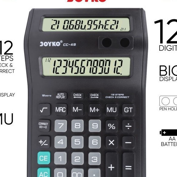 

Hemat Calculator Kalkulator Joyko CC49 12 Digits Dual Screen Double Layar