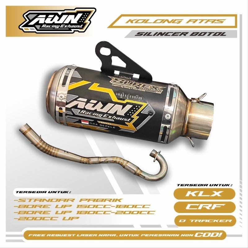 Knalpot AWN klx - CRF - D tracker standar dan bor up 150cc 180cc 200cc dan up 200cc tipe botol black