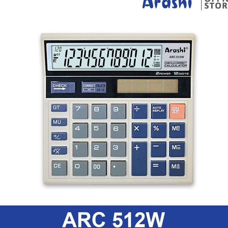 

FG2 Calculator Arashi Kalkulator Layar Besar ARC 512W 12 Digit Check Correct White