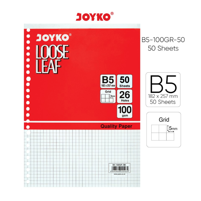 

Kertas Loose Leaf B5 Kotak Grid Kertas Isi File Binder Joyko B5-100GR 1 Pak isi 50 lembar