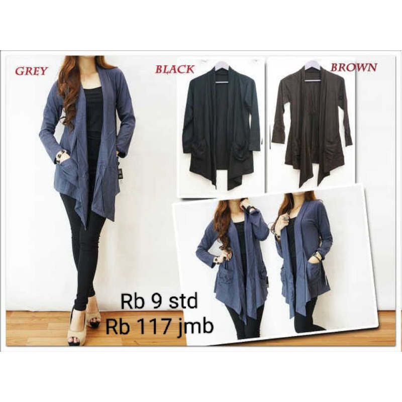 Cardigan Wanita Kaos Spandex Stretch Tangan Panjang/ Cardigan  Atasan Kaos Spandex Stretch
