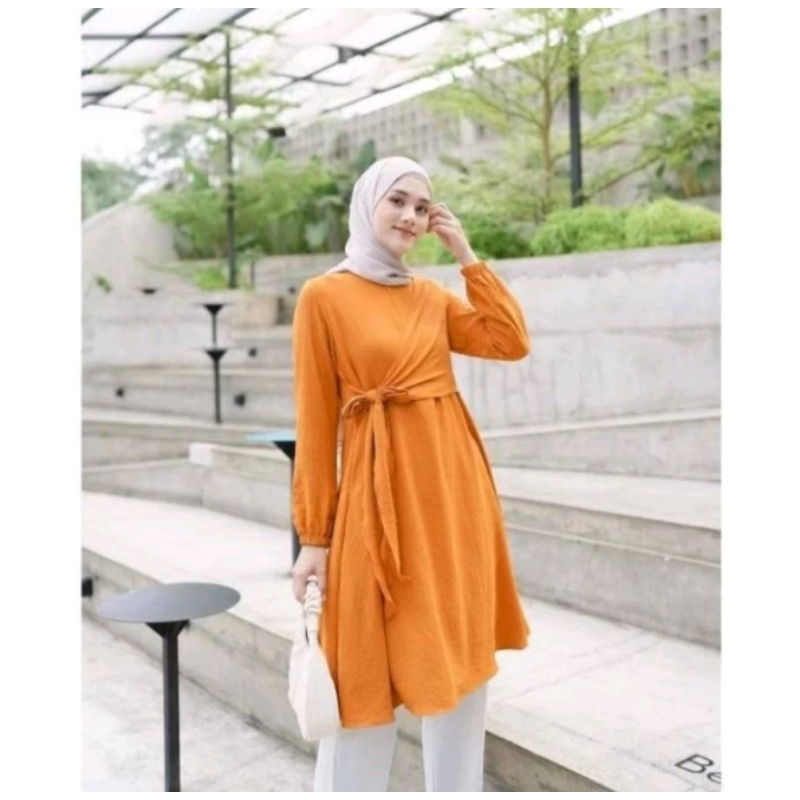 Tunik wanita polos tunik muslimah tranding masa kini tunik tali pinggang