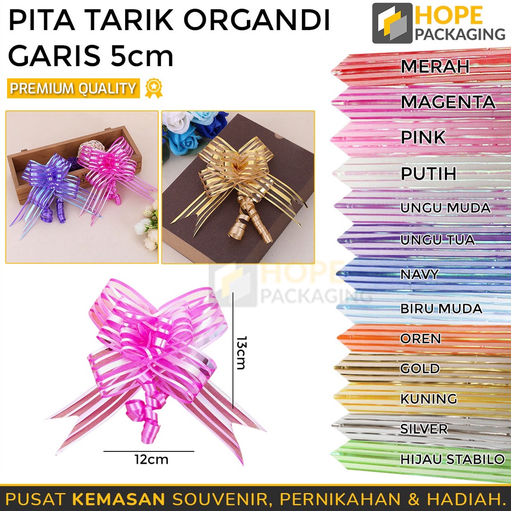 

TERBAIK Harga 5 Pcs Pita Jadi Pita Tarik Organdi Garis 5 CM Pita Kado Hampers Bunga