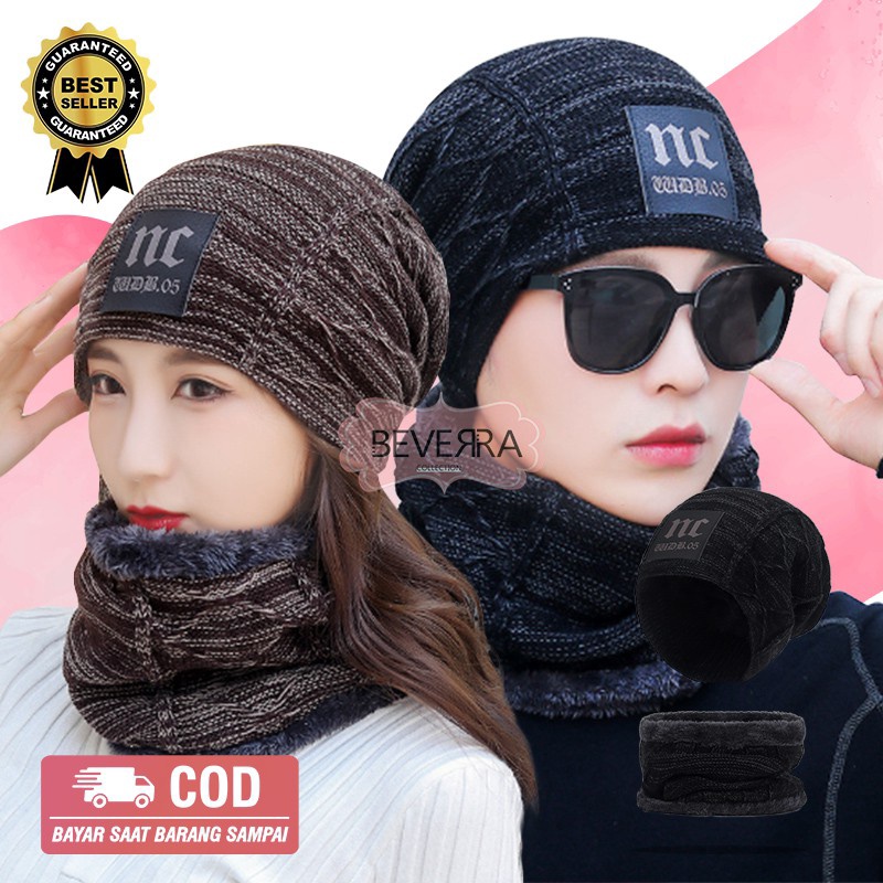 IMPOR TERBARU TOPI KUPLUK  SYAL RAJUT KNITTED BEANIE HAT BULU TEBAL GUNUNG MUSIM DINGIN WINTER PRIA 
